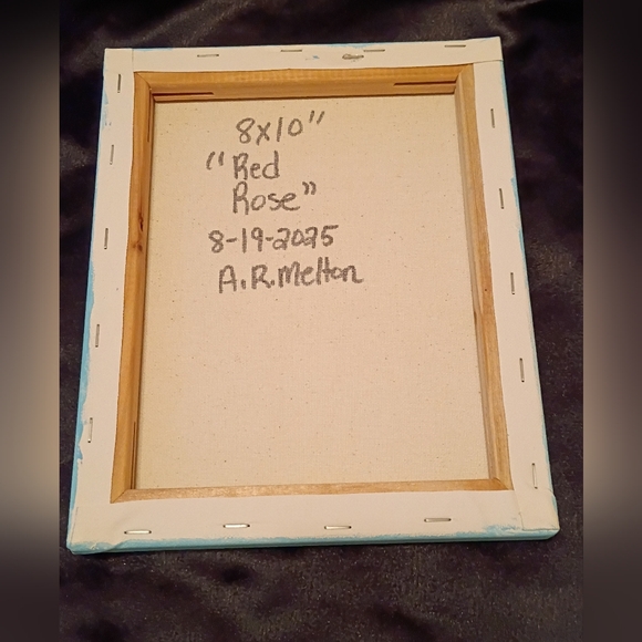 Handmade Red Rose Acrylic Painting On Stretched Canvas Wall Decor 8x10" - Picture 3 of 3